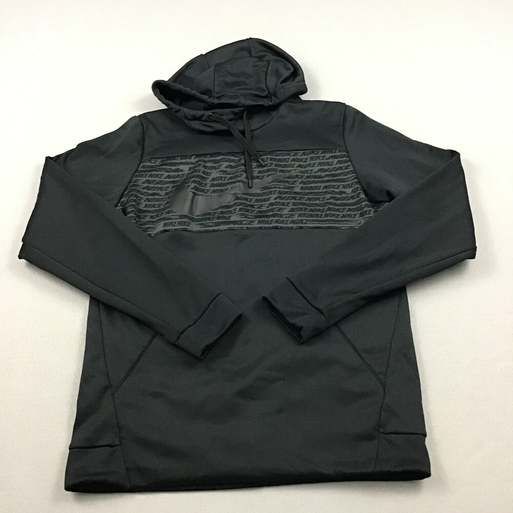 Nike Hoodie Men Medium Black Solid Big Swoosh Dri Fit Sweatshirt Training M